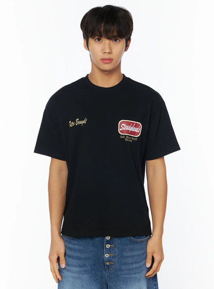 mens-simple-retro-graphic-t-shirt-iy529 / Black