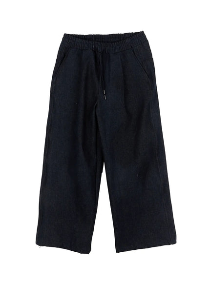 mens-street-style-lettered-wide-jeans-ij521 / Black