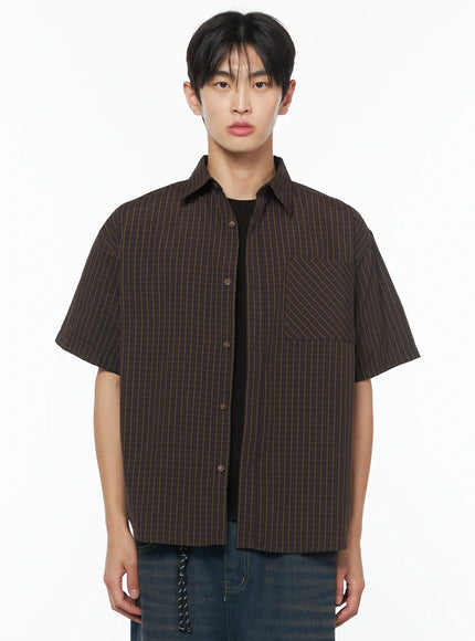 mens-chocolate-plaid-button-up-shirt-iu510 / Dark brown