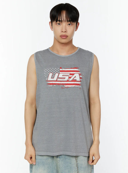 mens-usa-graphic-sleeveless-top-iu515 / Gray