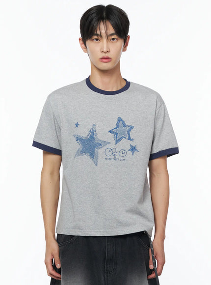 mens-star-graphic-ringer-tee-iu510 / Gray