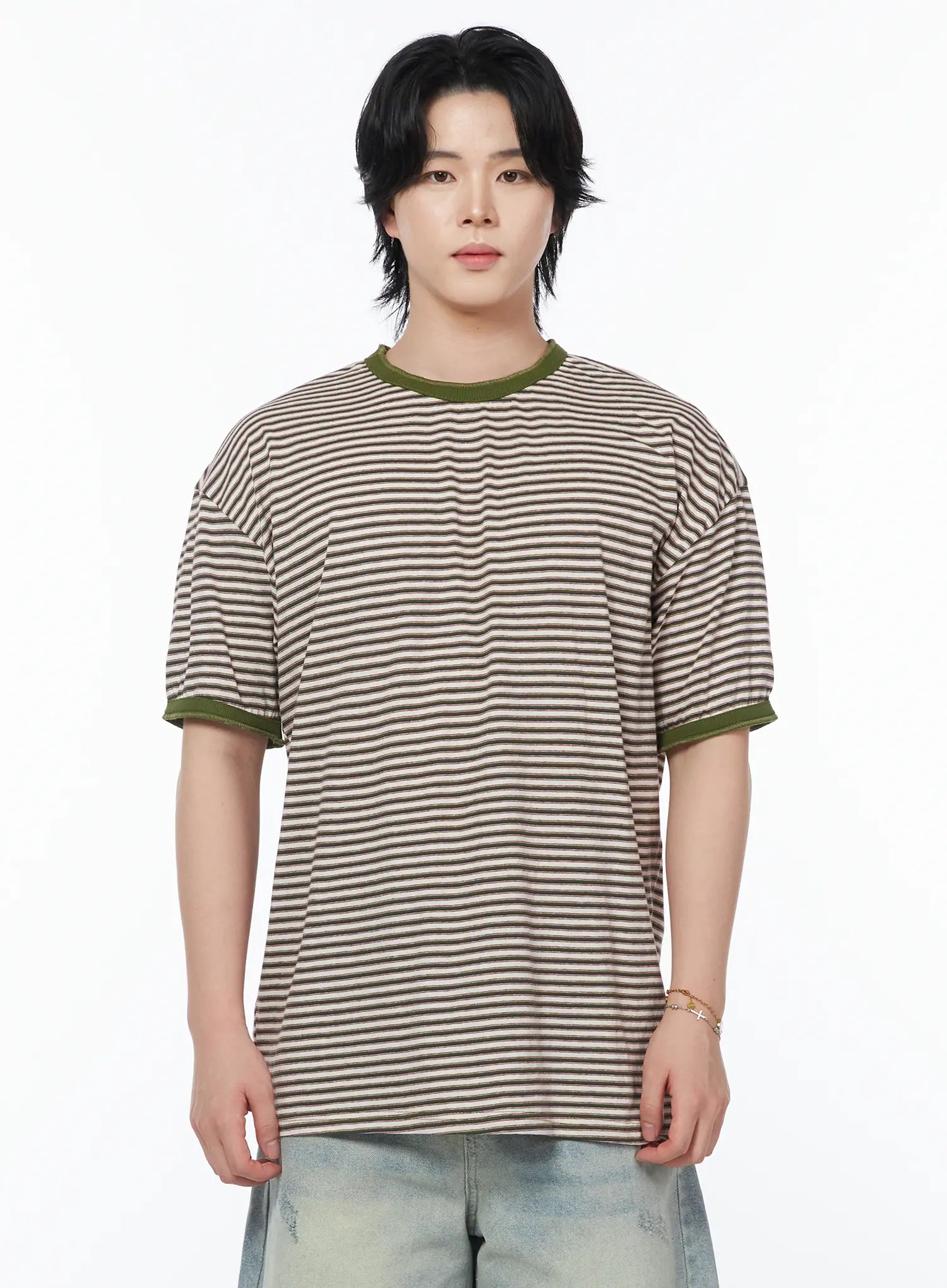 mens-striped-ringer-tee-iy519 / Green