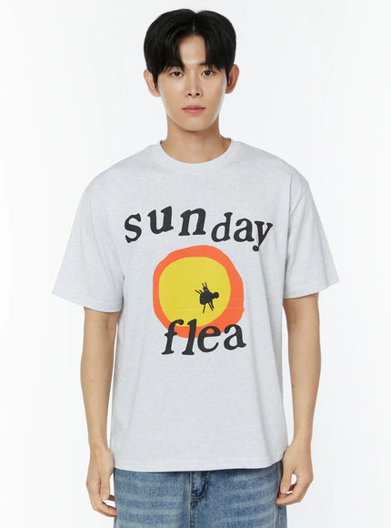 mens-sunday-graphic-t-shirt-iu504 / Light gray