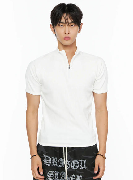 Men's Ribbed Short Sleeve Quarter Zip T-Shirt  IL520