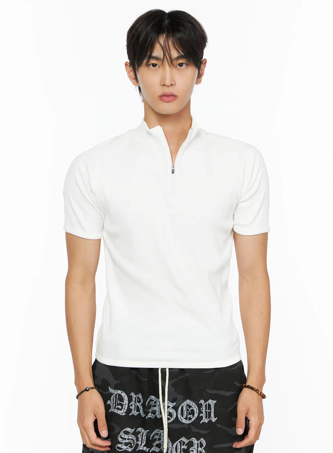 Men's Ribbed Short Sleeve Quarter Zip T-Shirt  IL520