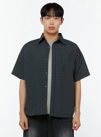 mens-plaid-short-sleeve-shirt-dark-green-iu516
