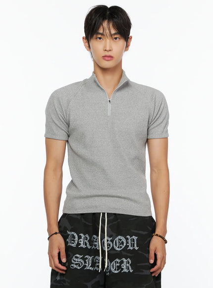 Men's Ribbed Short Sleeve Quarter Zip T-Shirt  IL520