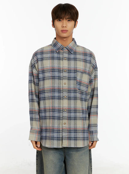 mens-oversized-plaid-shirt-id524 / Beige