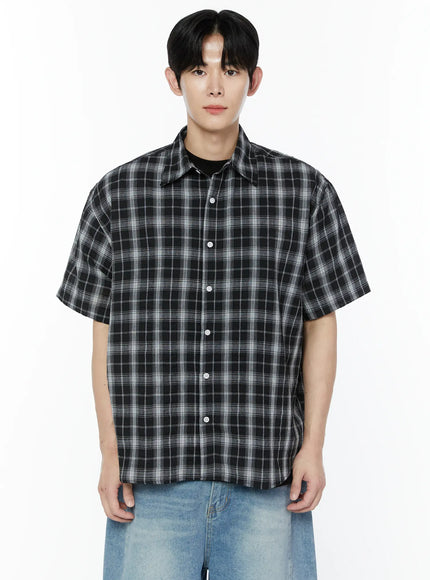 mens-plaid-short-sleeve-shirt-ia527 / Black
