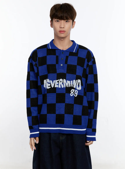 mens-checkered-knit-sweater-is530 / Blue