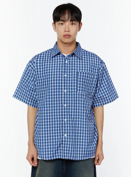 mens-plaid-short-sleeve-shirt-iu516 / Blue