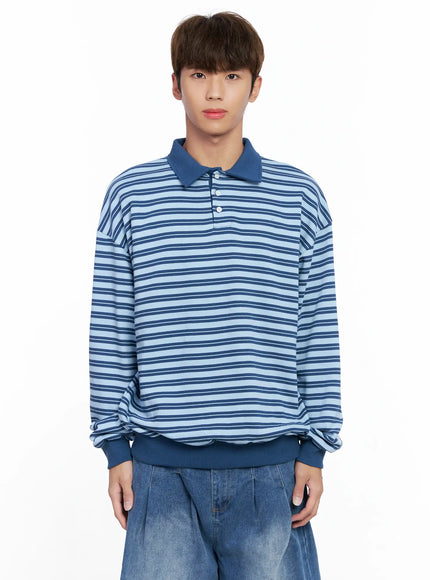 mens-striped-collared-sweatshirt-io502 / Blue