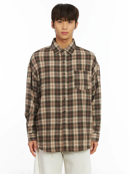 mens-plaid-shirt-ij514 / Dark beige