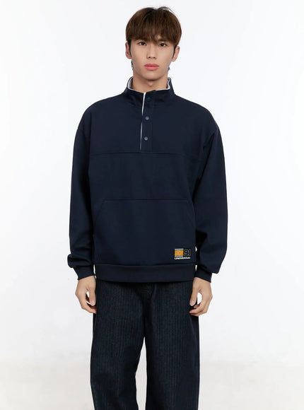 mens-half-zip-contrast-pullover-in512 / Dark blue