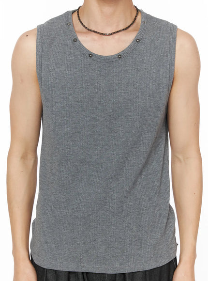 mens-stud-detail-tank-iu510 / Dark gray