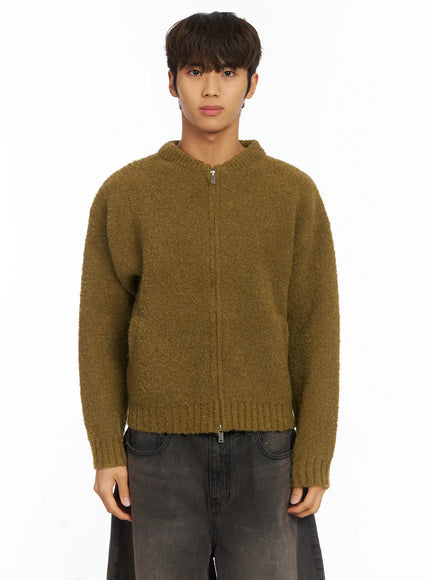 mens-boucle-zip-up-cardigan-ij514 / Dark green