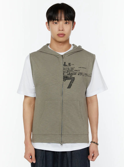 mens-hooded-zip-up-sleeveless-vest-iu516 / Dark green