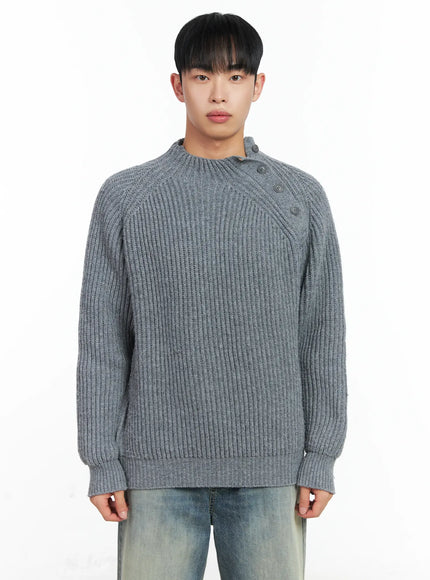 mens-mock-neck-raglan-knit-sweater-in518-1 / Gray