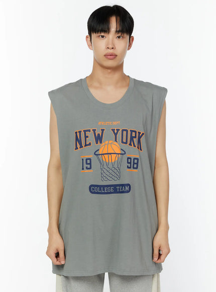 mens-oversized-graphic-sleeveless-top-iu518 / Gray