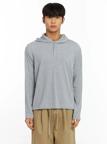 mens-henley-long-sleeve-hoodie-if506 / Gray