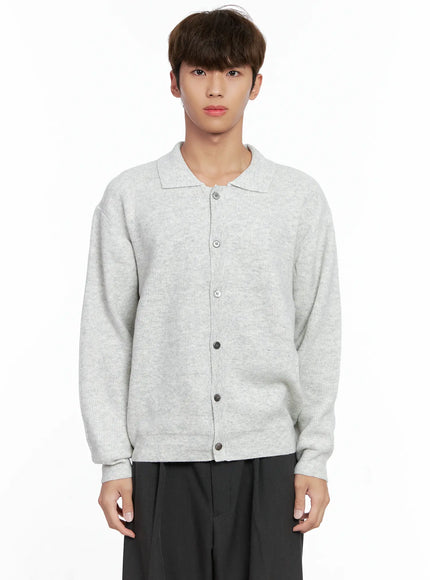 mens-classic-button-up-knit-sweater-io506 / Light gray