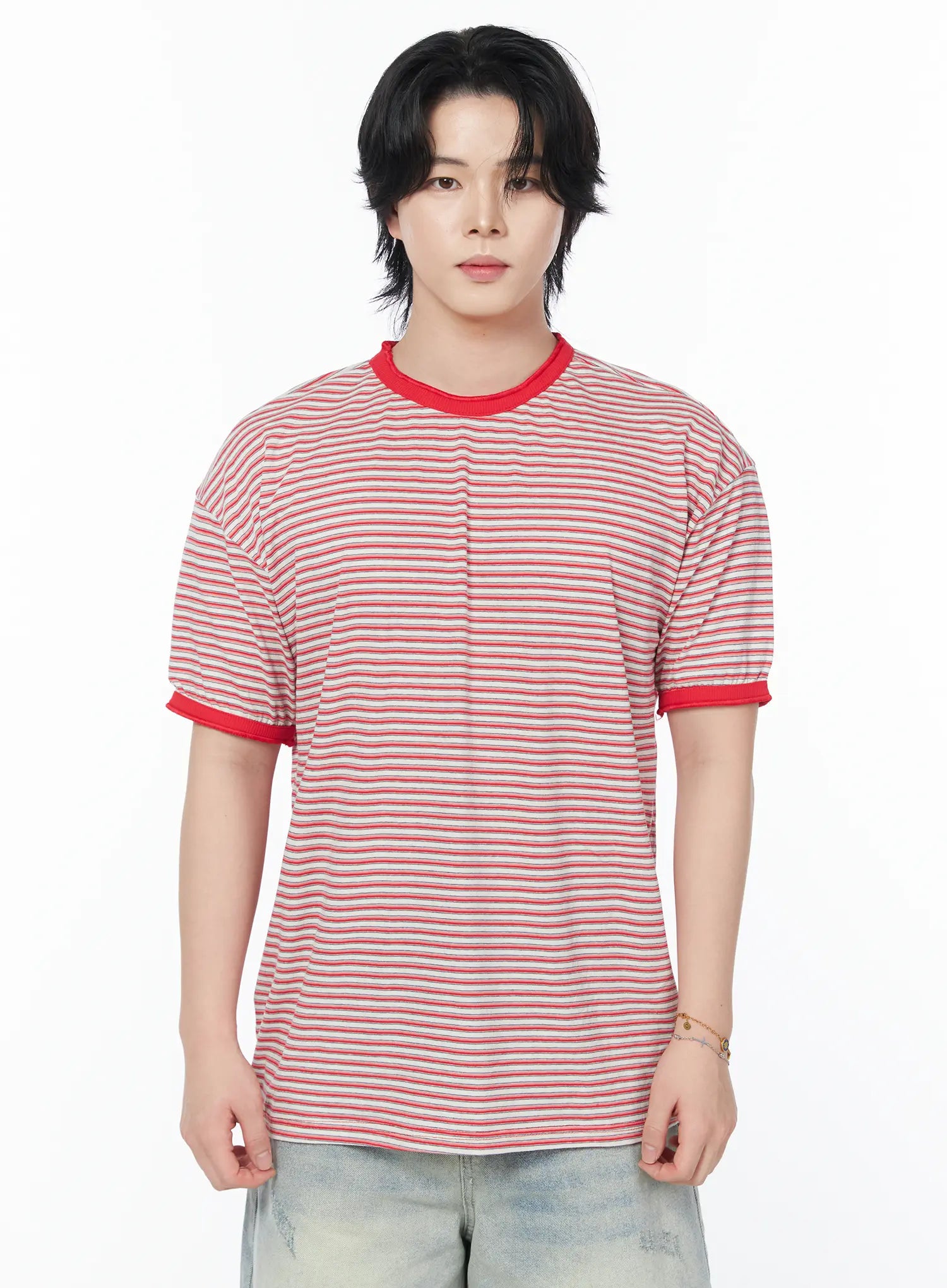 mens-striped-ringer-tee-iy519 / Red