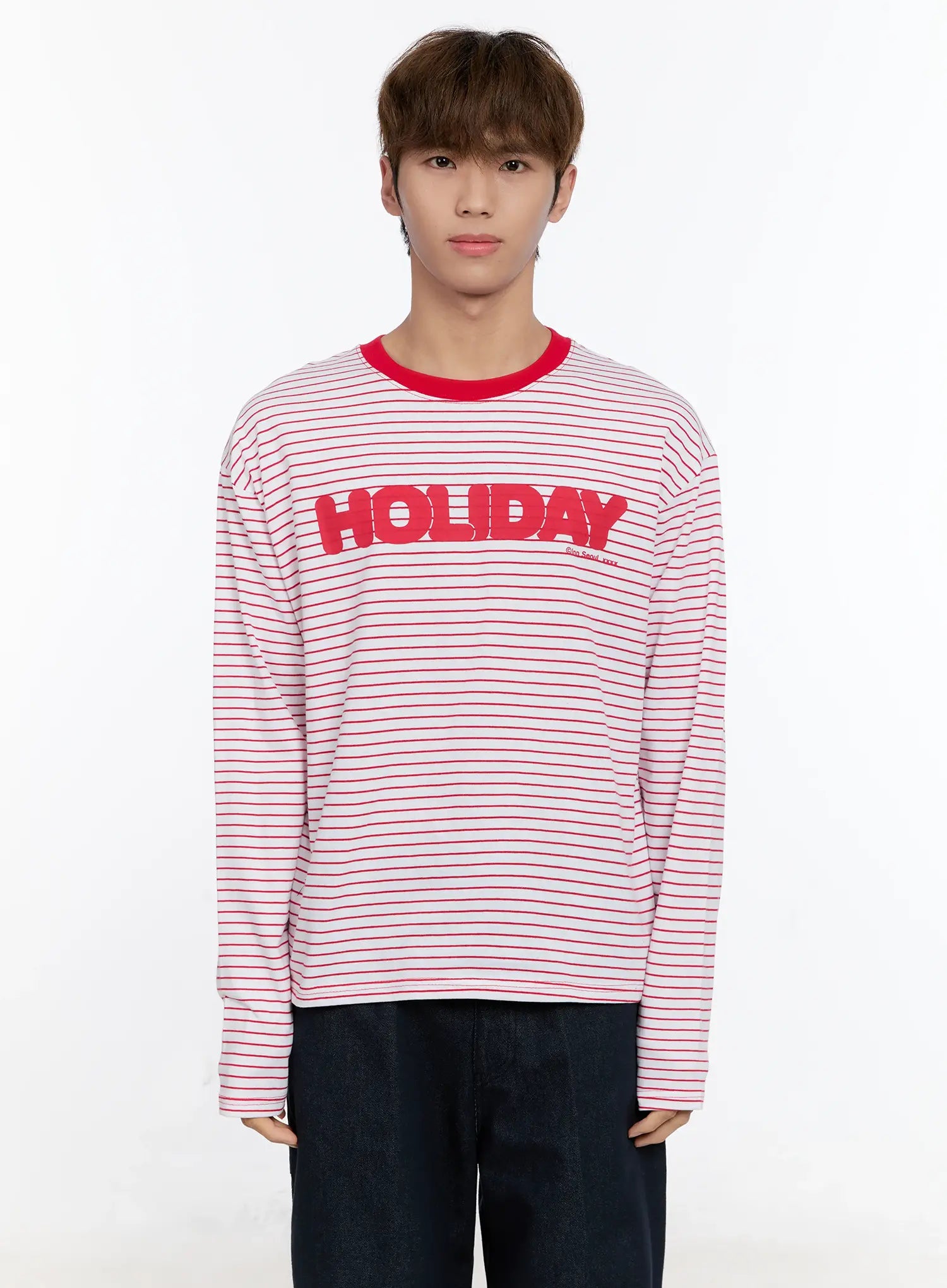 mens-striped-lettering-long-sleeve-tee-in512 / Red