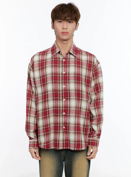 mens-plaid-button-up-shirt-in512 / Red