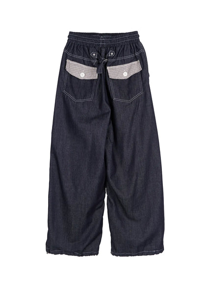 mens-plaid-pocket-drawstring-jeans-dark-blue-iu510