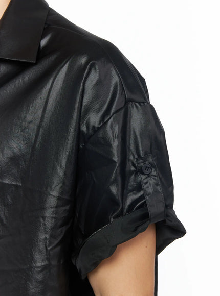 mens-glossy-open-collar-short-sleeve-button-up-shirt-iu510