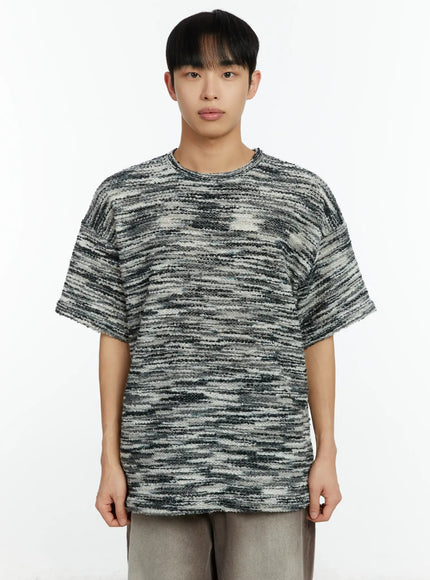 mens-tweed-knit-short-sleeve-t-shirt-if510 / Black