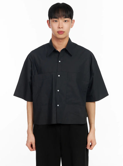 mens-oversized-pocket-crop-shirt-ia501 / Black