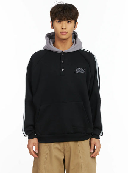 mens-retro-track-fleece-hoodie-ij514 / Black