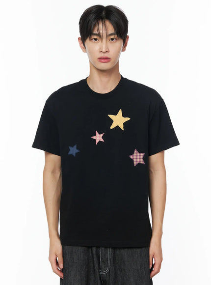 mens-star-embroidered-basic-tee-iu510 / Black