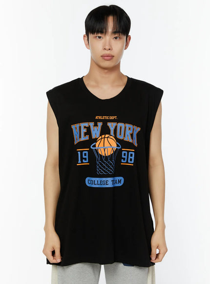 mens-oversized-graphic-sleeveless-top-iu518 / Black