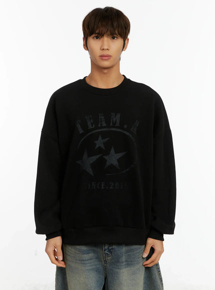 mens-star-print-crewneck-fleece-sweatshirt-id524 / Black