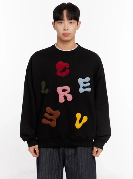colorful-patched-graphic-sweatshirt-io523 / Black