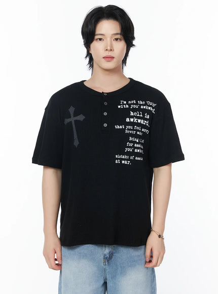 mens-cross-graphic-lettering-t-shirt-iy525 / Black