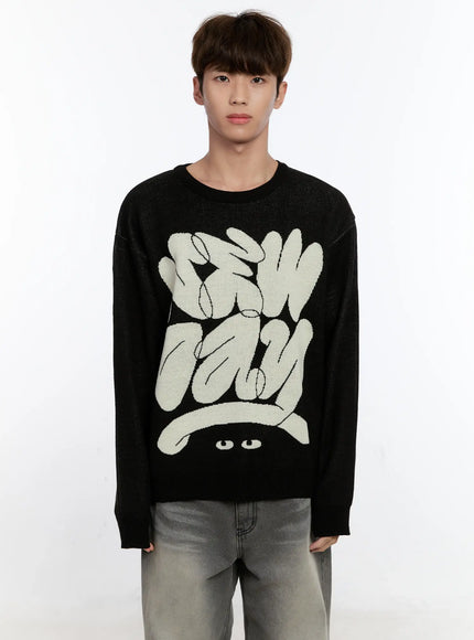 mens-casual-knit-crewneck-sweater-is530 / Black