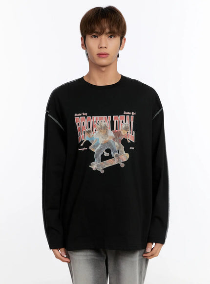 mens-graphic-long-sleeve-tee-in528 / Black