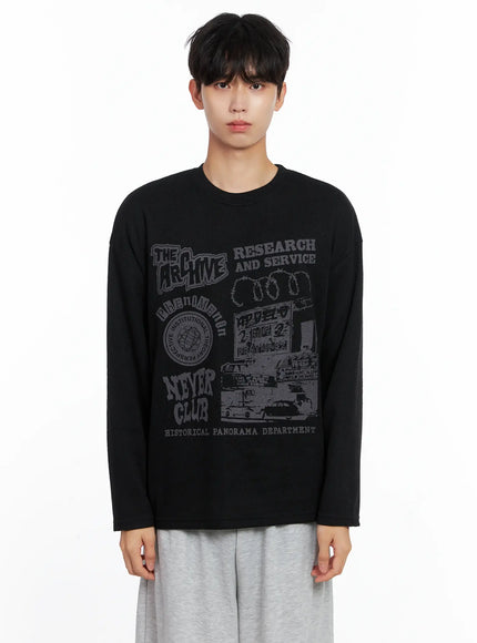 mens-graphic-knit-long-sleeve-top-is519 / Black