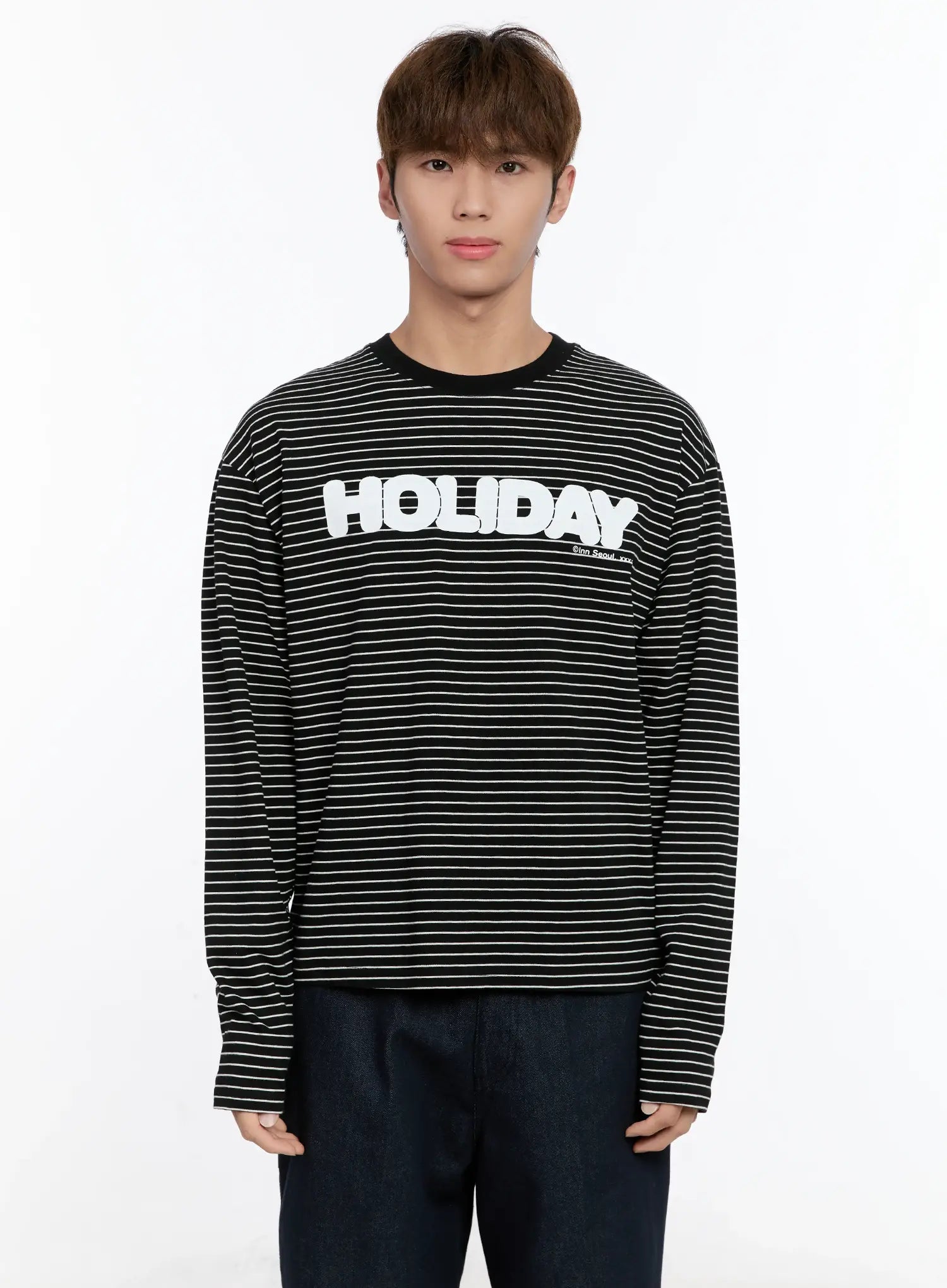mens-striped-lettering-long-sleeve-tee-in512 / Black