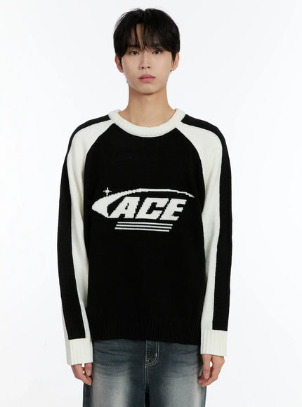 mens-contrast-raglan-knit-pullover-id502 / Black