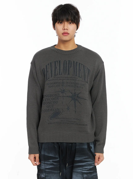 mens-graphic-print-knit-pullover-ij512 / Dark gray