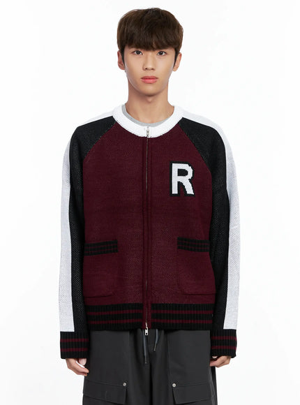 mens-knit-varsity-jacket-io506 / Dark red