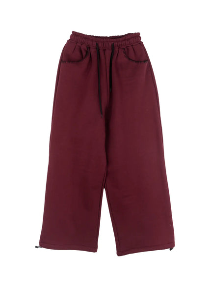 mens-fleece-drawstring-sweatpants-if506 / Dark red