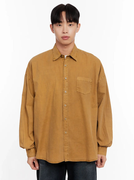 mens-relaxed-fit-blue-cotton-shirt-io528 / Dark yellow