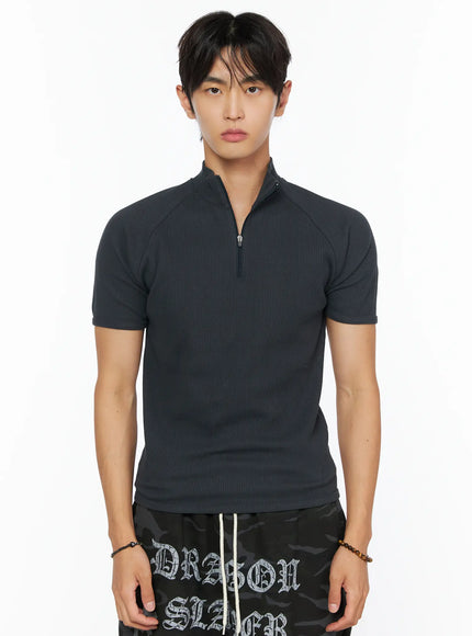 Men's Ribbed Short Sleeve Quarter Zip T-Shirt  IL520
