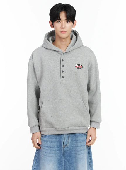 mens-buttoned-neck-hoodie-im523 / Gray