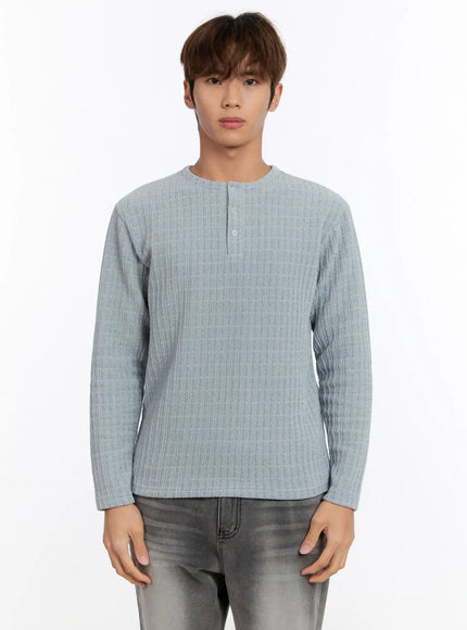 mens-ribbed-henley-sweater-in528 / Gray